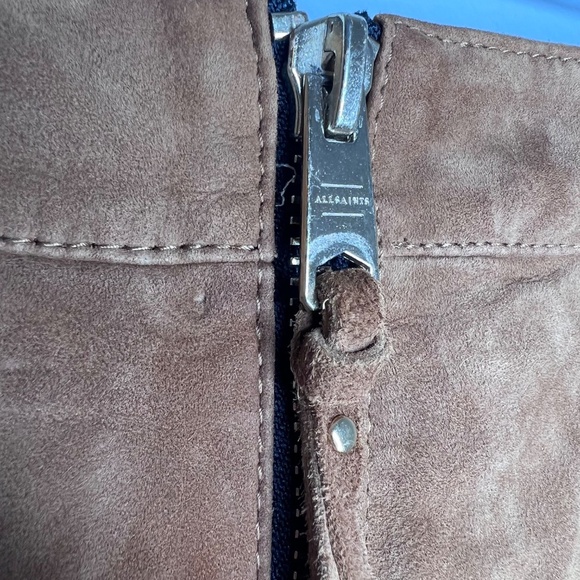 All Saints Piper Goat Suede Tan Zipper Mini Skirt 6 - Picture 4 of 9